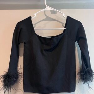 Lucy Paris Black Top with Feather Cuffs